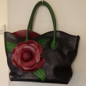 Authentic PIJUSHI Designer Genuine Leather Satchel Flower Handbag NOW ONLY $100